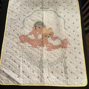 Vintage Cross Stitch Sleeping Bear Sweet Dreams Crib Blanket